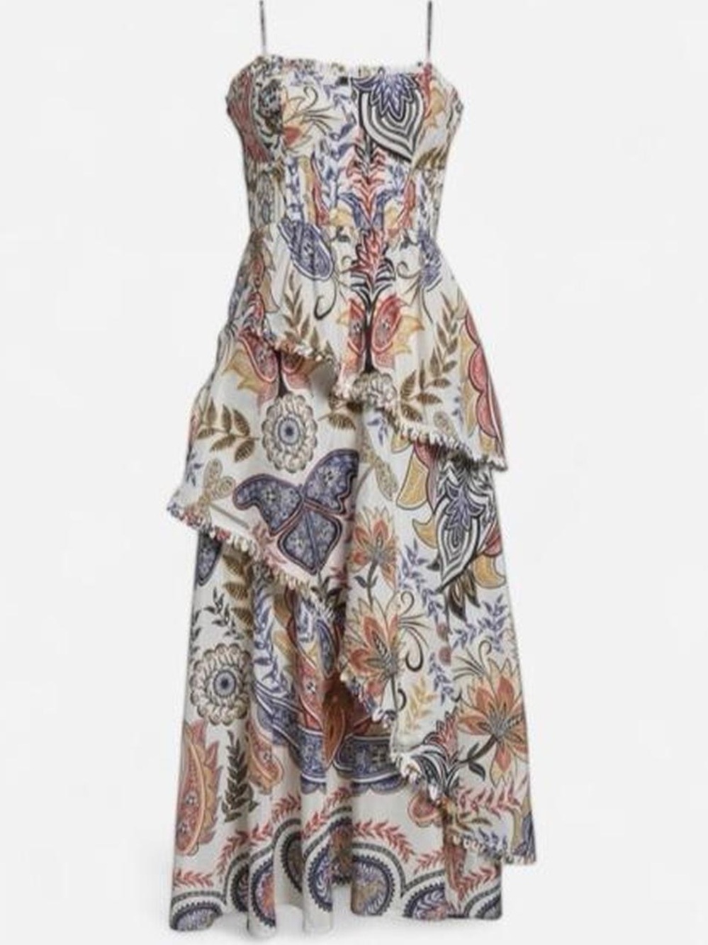 FARM Rio Cream Maxi Dress with Blue, Orange and Brown Paisley Print
